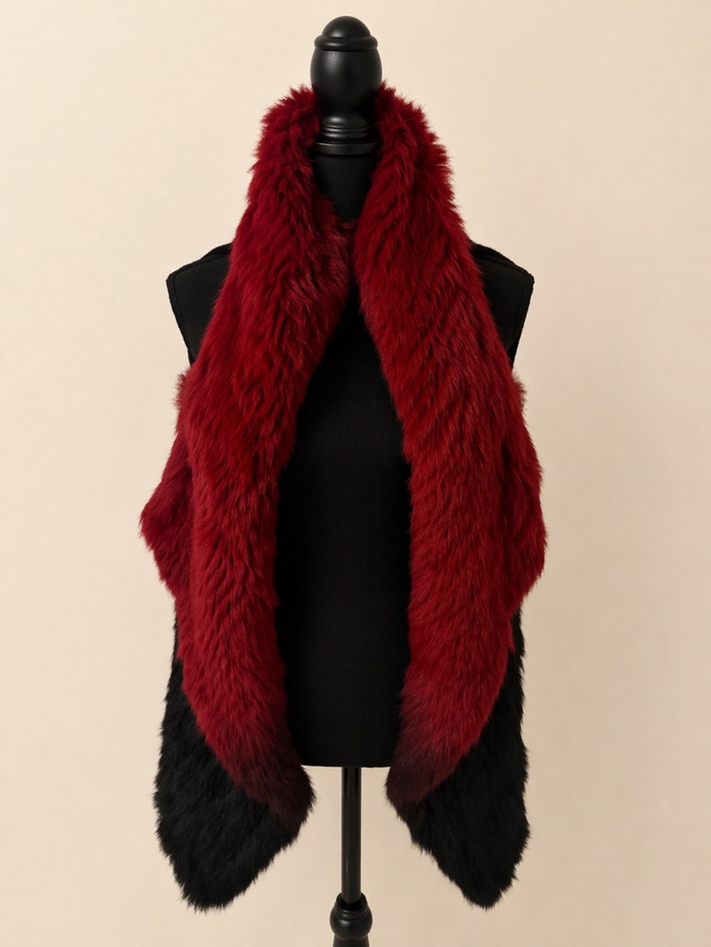 Vintage Premise Ombre Faux Fur Vest Red Black Festival Boho Wrap - Picture 3 of 16